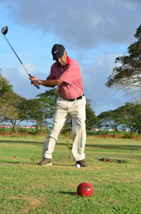 Ok, here we go! Former Guyana and West Indies middle- order batsman 84 year old Joe Solomon was caught by Chronicle Sport photographer Adrian Narine, just before he made his first tee at yesterday’s Digicel Guyana Open Golf Championships.