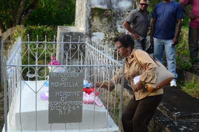 Kowsilla was an executive member of the Leonora branch of the Women’s Progressive Organisation [WPO) and General Secretary of the WPO, Indra Chandarpaul, lays a wreath on her 50th Death Anniversary (Photos by Adrian Narine) 