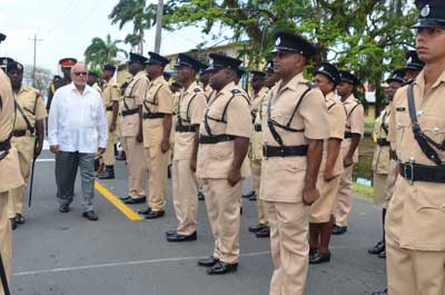 President Donald Ramotar inspects the Guard of Honour at the opening of the Police Officers’ Conference yesterday