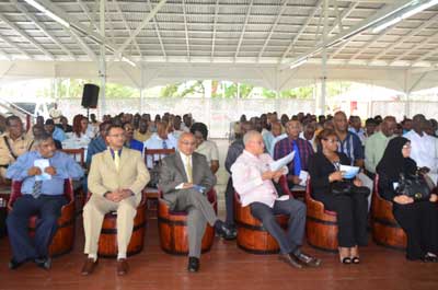 From left to right are Commissioner-General of the Guyana Revenue Authority (GRA) Khurshid Sattaur; Customs Anti-Narcotics Unit Head, James Singh; Indian High Commissioner to Guyana, Mr Venkatachalam Mahalingam; Major General (Ret’d), Norman McLean; Public Service Minister, Dr. Jennifer Westford; and Director of Public Prosecutions, Shalimar Ali-Hack