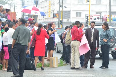 Education Minister, Priya Manickchand, and RPA Head, Dharamkumar Seeraj, on site to lend their support to the protestors