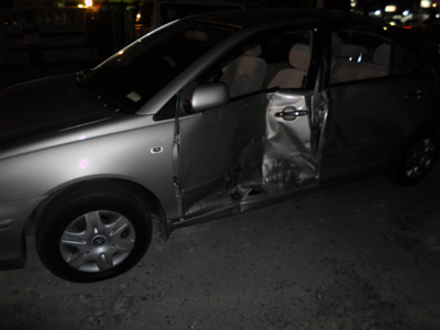 The car involved in the accident on Crown and Irving Street last evening.