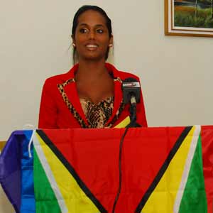 Trans activist and member of the Guyana Trans United, Twinkle, giving the keynote speech