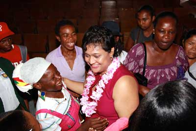Education Minister Priya Manickchand interacting with residents of Region 10