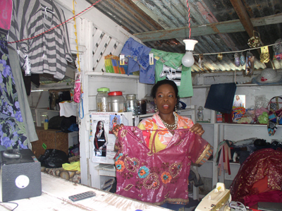Designer Estaleen February displays some of her creations