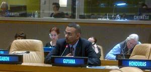 Minister Robert Persaud speaking at the UN High-level event