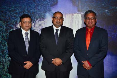 From left, Executive Director of Pinnacle Green Resources (Guyana) Limited, Mr. Manu Bansal, IAST Head Dr. Suresh Narine and Guyana’s Consul in Florida Mr. Ram Eli