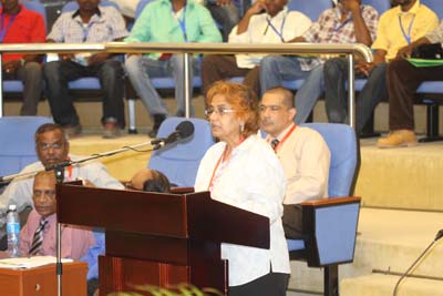 FAO’s Plant Production and Protection officer, Dr. Vyjayanthi Lopez, making remarks yesterday