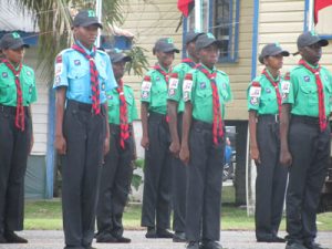 The scouts from one of the Police Divisions stand at attention during the drill 