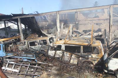 Some of the damaged vehicles after the fire