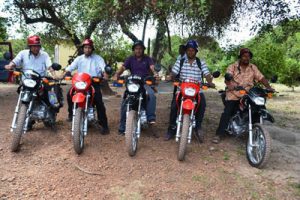 The five Region 9 Culture, Youth and Sports officers on their motorcycles provided by the ministry  