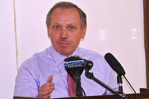 USAID’s Representative, Dr. Oleksander Cherkas, delivering remarks to the gathering
