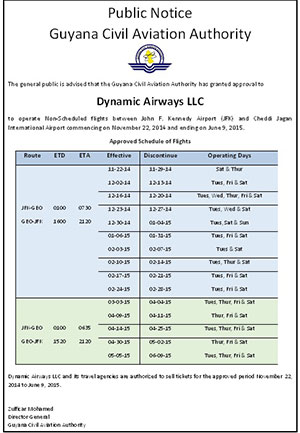 The official letter from GCAA clearing Dynamic Airways for take-off