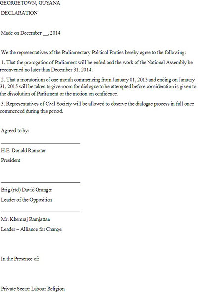 The declaration of agreement, proposing the PSC’s solution to the current political impasse 
