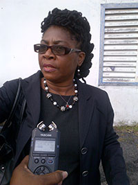 Ms Hazel Octive-Hamilton speaking with the Chronicle at the Vigilance Police Station