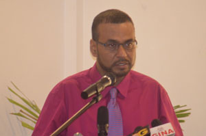 Minister of Natural Resources and the Environment, Robert Persaud delivering his remarks to the gathering at the event