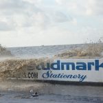 Water breaching the sea defence at Kitty yesterday