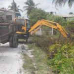 A mini excavator desilting a drainage trench on the Essequibo Coast recently