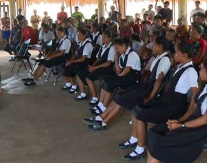 Neatly uniformed students of the Potarinau Primary school