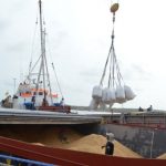  A vessel being loaded with paddy for export