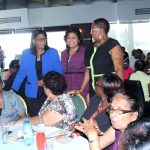 Minister of Education Priya Manickchand and PPP/C Prime Ministerial candidate, Ms. Elisabeth Harper greeting staff of the Ministry