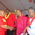 President Donald Ramotar and PPP General Secretary, Clement Rohee, at the Kitty rally yesterday