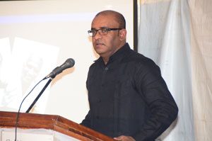 Former President Dr Bharrat Jagdeo about to address the gathering