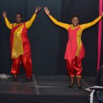 Members of the Praise Prophetic Arts Ministry performing a cultural piece  