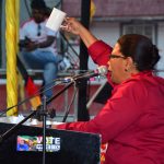 PPP/C prime ministerial candidate, Elisabeth Harper, addressing thousands at yesterday’s rally