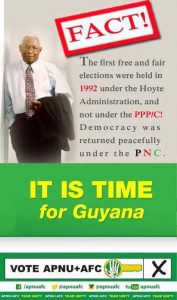 The APNU+AFC ad acknowledging that free and fair elections occurred only until 1992