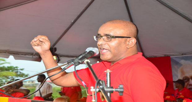 Former President, Bharrat Jagdeo as he addressed the throngs of supporters