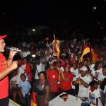 PPP/C presidential candidate addressing the large gathering of party supporters last evening (Delano Williams photos)
