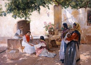 A fortune teller in action in the late 1800s as portrayed by the Spanish painter, Enrique Simonet (February 2, 1886 – April 20, 1927)                 