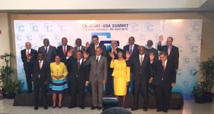 CARICOM leaders yesterday with US President, Mr Barack Obama (centre), President Donald Ramotar (fourth right, second row) at the CARICOM-USA Summit in Kingston Jamaica