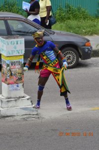 The lone, but colourful demonstrator in front of City Hall yesterday