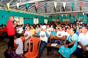 President Donald Ramotar interacting with residents of Monkey Mountain, Region 8