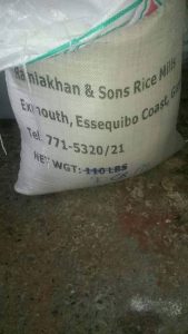 The unopened rice bag, bearing the ‘Ramlakhan and Sons Rice Mill’ trademark 