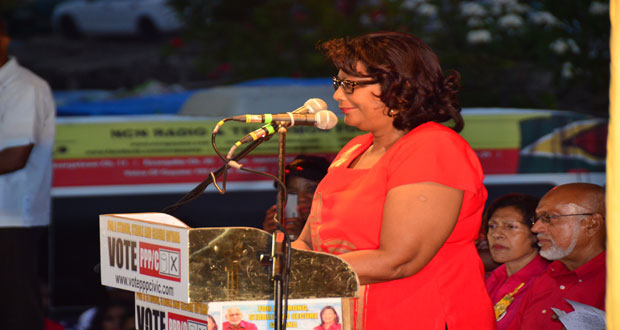 PPP/C Prime Ministerial Candidate Elisabeth Harper addresses the rally at Lusignan