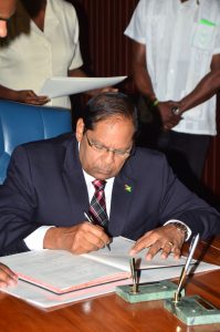 Honourable Prime Minister Moses Veerasammy Nagamootoo during yesterday’s swearing in ceremony