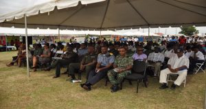 A section of the gathering yesterday with several booths in the background.