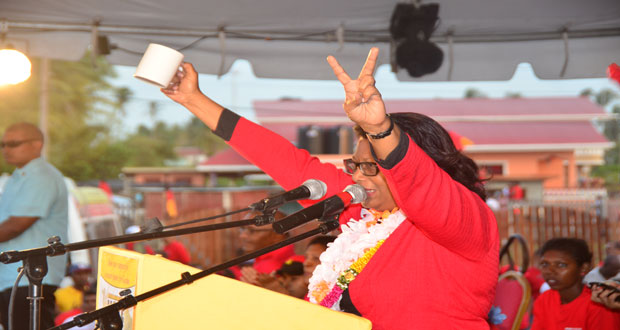 PPP/C prime ministerial candidate, Elisabeth Harper making the point that May 11 is about making Guyana better
