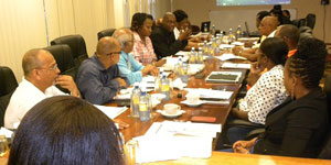 Minister of Public Infrastructure David Patterson addressing Managers and directors of the ministry
