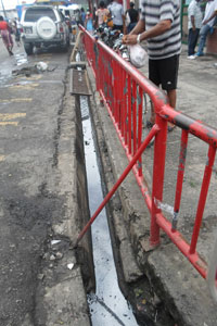 This is one of the drains outside the former Stabroek KFC outlet that has been cleaned by fire fighters and market vendors
