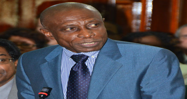 Foreign Minister Carl Greenidge addresses the Parliament yesterday