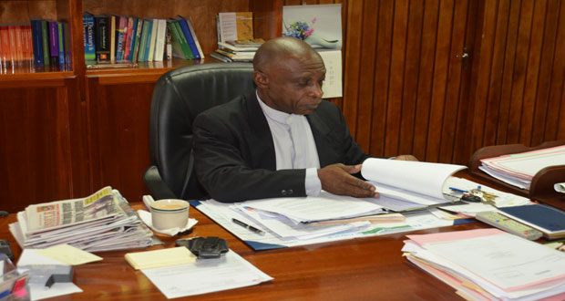 Vice-President and Foreign Affairs Minister Carl Greenidge in his office, Shiv Chanderpaul Drive