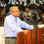 Minister of Education, Dr. Rupert Roopnaraine declaring the Schools Physical Display Championships open yesterday at the Cliff Anderson Sports Hall 