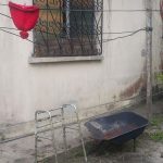 The wheelbarrow and walker the gunman  used to access the window above (Photos by Delano Williams)  