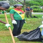 Female members of the Guyana Defence Force during the clean-up