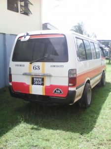 The minibus that was impounded in the BASS compound yesterday