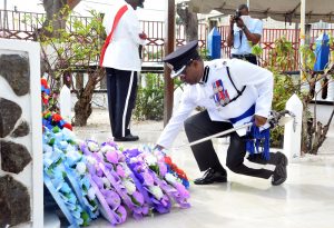 ‘A’ Division Commander Clifton Hicken lays a wreath on behalf of ranks from his Division